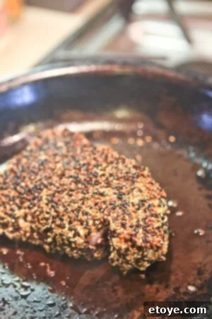 Sesame Seared Tuna with Lime Ginger Vinaigrette -step-005 Sesame Seared Tuna step 5: Sear to perfection