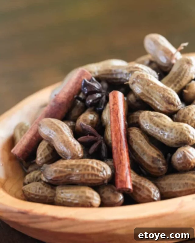 Classic Chinese Boiled Peanuts 2 Chinese Boiled Peanuts, a traditional spiced snack, in a rustic bowl