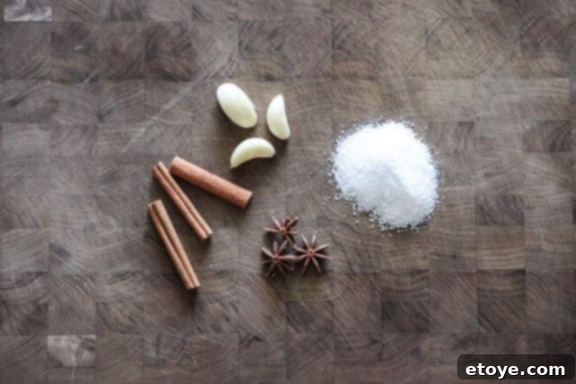 Classic Chinese Boiled Peanuts 6 A selection of fresh, raw peanuts and whole spices for the recipe