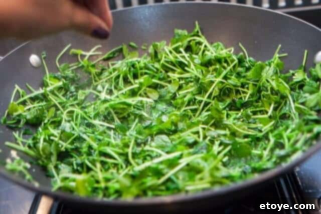 Garlic Stir-Fried Pea Shoots 6 Salt and sugar seasoning added to stir-fried pea shoots