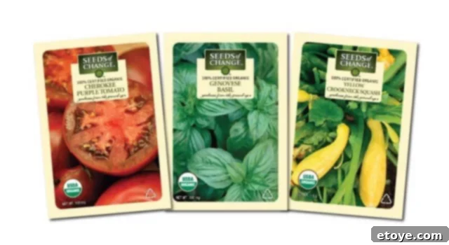 Seeds of Change family of products, showcasing organic seeds and food