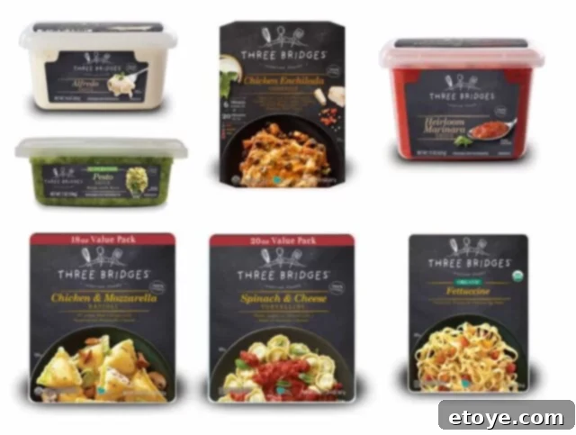 Three Bridges Weeknight Wonders: Our Review and a Giveaway! 2 Three Bridges products showcased on a rustic table, highlighting fresh ingredients and easy meal solutions.