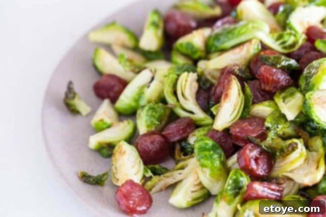 Sweet and Savory Brussels Sprouts with Lap Cheong 10 The finished dish: Roasted Brussels sprouts with Chinese sausage, beautifully plated and ready to enjoy.