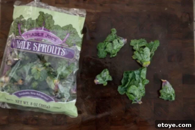 Roasted Garlic Parmesan Kale Sprouts 3 Fresh Kale Sprouts on a cutting board