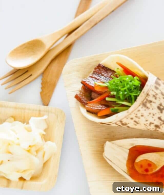 Sous Vide Pork Belly Tacos served in eco-friendly bamboo cones from RestaurantWare.com