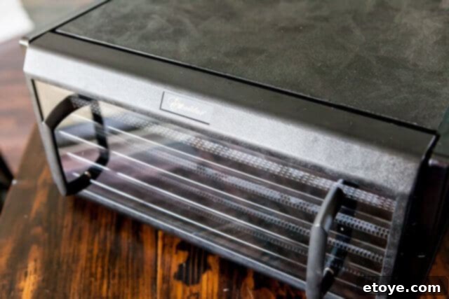 Excalibur Dehydrator Review and Giveaway 2 Excalibur Dehydrator in action, showcasing its sleek design and ample drying space.