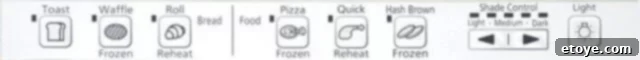 Detailed view of the Panasonic FlashXpress Toaster Oven's button panel