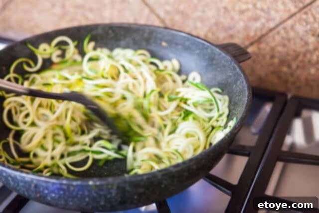 Korean Zucchini Noodle Recipe - Stir Fry Zucchini Perfectly Cooked Zucchini Noodles with Sauce