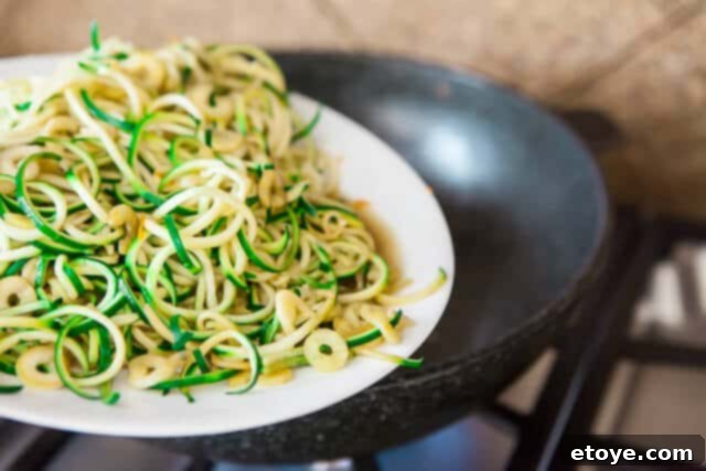 Korean Zucchini Noodle Recipe - Don't Overcook Zucchini Plate of Zucchini Noodles - Avoid Overcooking