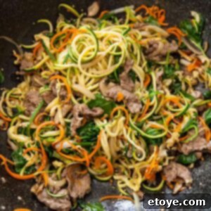 Easy Korean Zucchini Noodles 4 noodles in pan