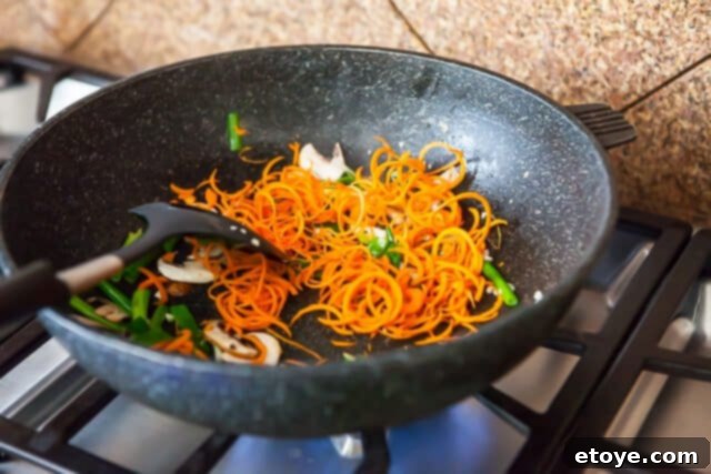 Korean Zucchini Noodle Recipe - Stir Fry Vegetables Adding Spinach to Stir-Fry Vegetables