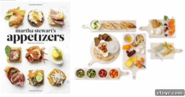 Savor Martha's Appetizers, Win a Paddleboard 2 Martha Stewart branded paddleboard and cookbook display, ready for an elegant dinner party setup.