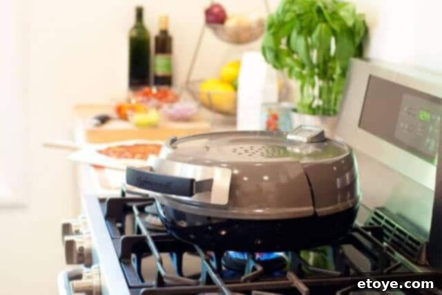 Pizzeria Pronto Stovetop Pizza Oven Review And Giveaway 3 Pizzeria Pronto Stovetop Pizza Oven on a gas burner