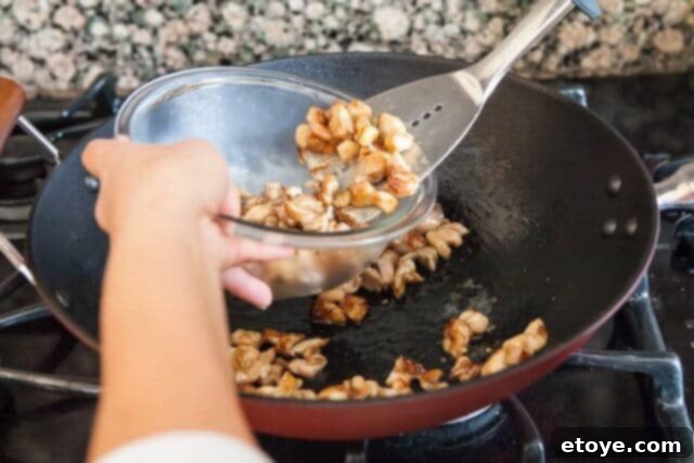 Cooked Chicken Removed from Wok chicken fried rice recipe - chicken