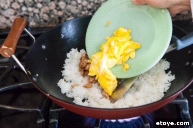 Adding Egg to Fried Rice chicken fried rice recipe - add egg