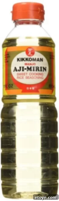 A bottle of Japanese mirin, a sweet cooking wine.