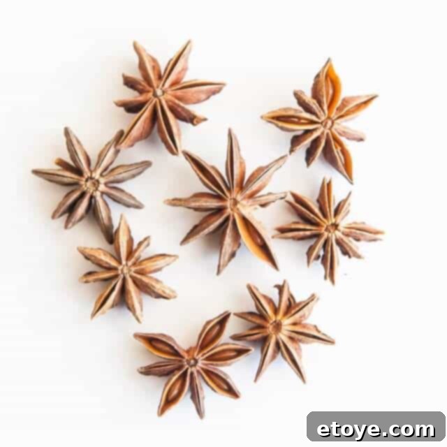 Whole star anise pods, a beautiful and flavorful spice.