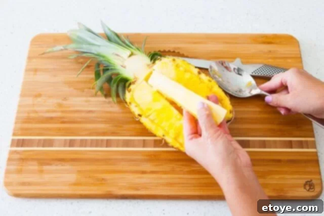 Pineapple shell after the core has been removed, ready for further cleaning