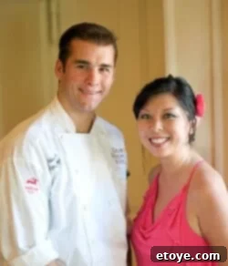 Enthusiastic blogger participating in a culinary challenge with a young chef