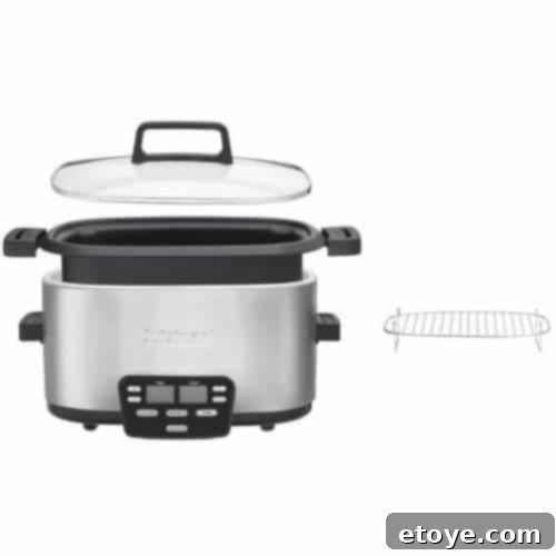 Detail shot of the Cuisinart Multi Cooker's control panel and sleek design.