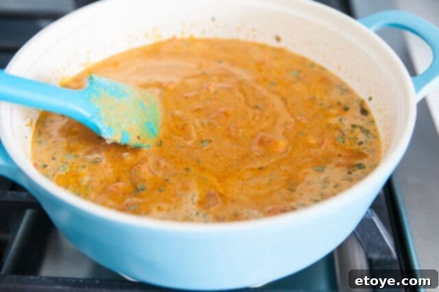 Leftover Turkey Tikka Masala 12 Tikka Masala sauce simmering on stove