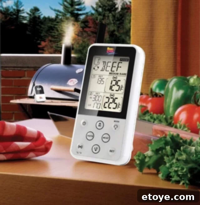 Master Your Grill: Maverick Wireless Thermometer Giveaway 2 Maverick Wireless BBQ Thermometer ET-733 in action, showing probes in meat