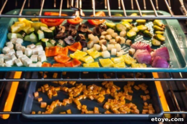 Vegetables roasting in oven