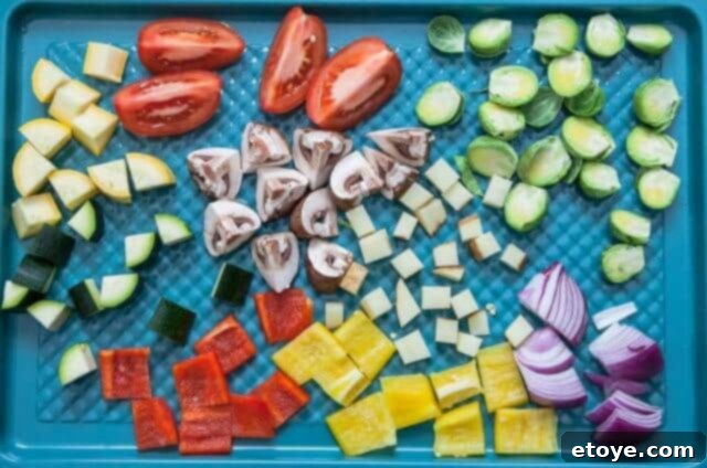 Chopped vegetables ready for roasting