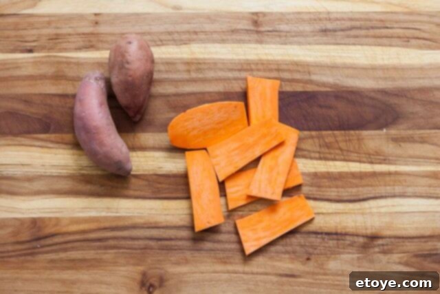 Sliced sweet potato planks
