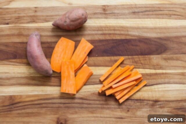 Sweet potato cut into fry shapes