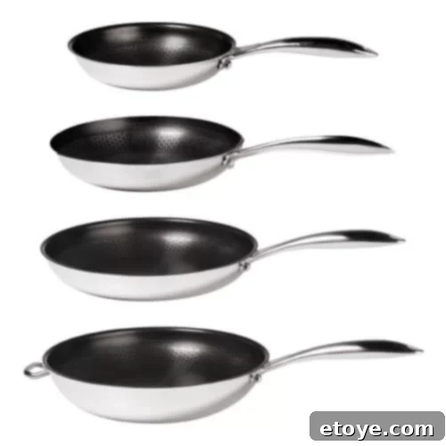 Assortment of Frieling Black Cube pots and pans, showcasing the full product line of hybrid cookware