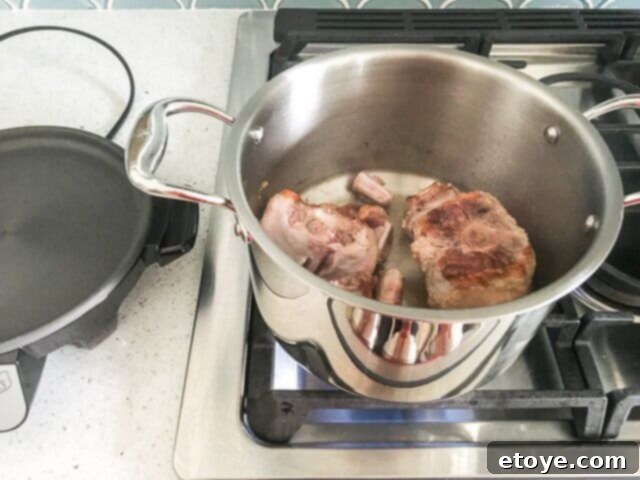 Hammer Stahl Slow Cooker Review Delicious Meals and a Chance to Win 9 Oxtails browning in the Hammer Stahl stockpot on a stovetop.