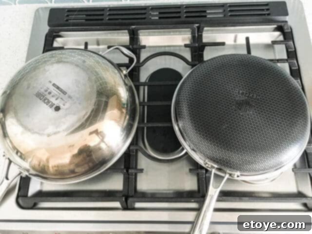 HexClad Fry Pan Review And Giveaway 5 Cooked food being easily released from the HexClad 12-inch fry pan, illustrating its effective non-stick performance.