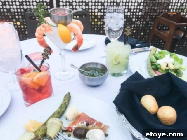 Assortment of Fogo de Chão appetizers and drinks