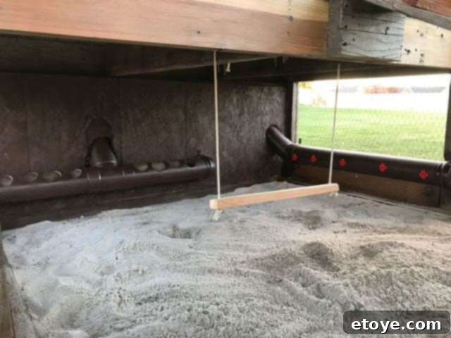 Inspiring Chicken Coops from Our Readers 30 Eric's chicken coop interior, featuring an ingenious food dispenser, automated waterer, and a fun chicken swing for enrichment