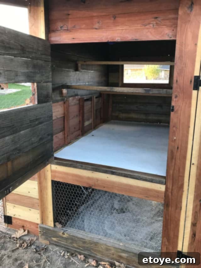Inspiring Chicken Coops from Our Readers 32 Comfortable and spacious roosting area inside Eric's meticulously designed chicken coop, promoting healthy rest for the flock