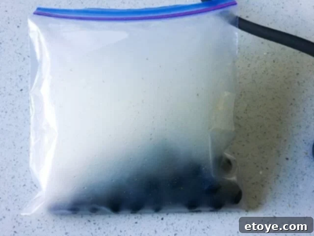 Delicious Smoked Olives Using a Smoking Gun 13 The sealed bag of smoked olives is being gently shaken to distribute the smoke and infuse the flavor.