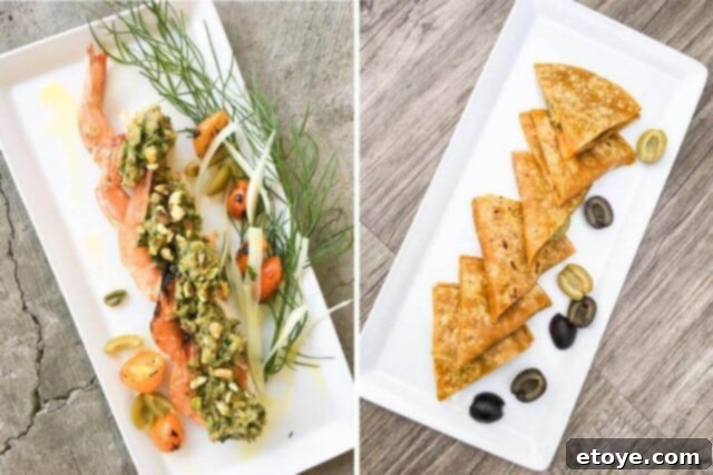 Delicious Smoked Olives Using a Smoking Gun 14 Grilled shrimp served over a bed of vibrant olive and fennel tapenade, garnished with fresh herbs, showcasing a delicious meal.