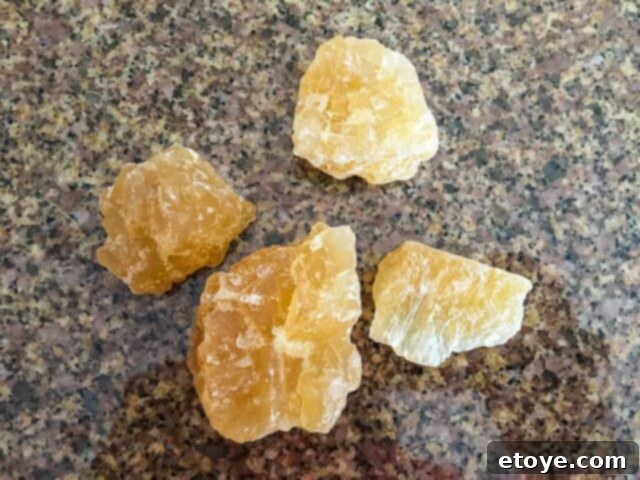 Exquisite Chinese Bird's Nest Soup 5 Chunks of golden rock sugar, a key sweetener in Chinese cuisine.