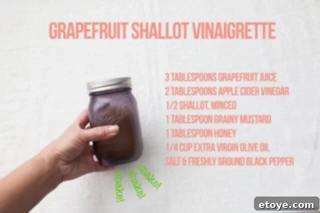 Grapefruit, Avocado and Baby Arugula Salad 21 Ingredients for grapefruit shallot vinaigrette in a mason jar