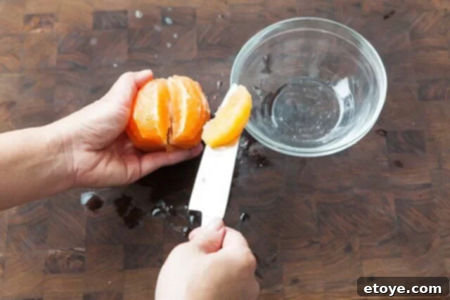 Grapefruit, Avocado and Baby Arugula Salad 8 Removing grapefruit segment cleanly