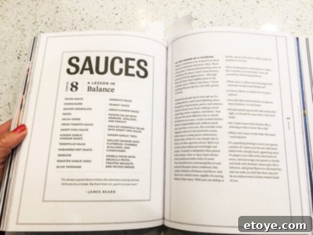 Open cookbook showing sauce recipes