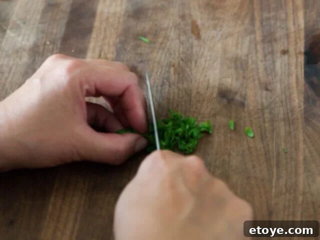 Hammer Stahl Santoku knife chiffonading herbs