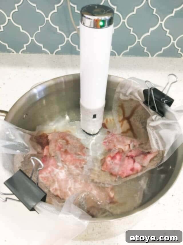 SteakAger Review Plus Win One 25 Multiple steaks cooking in a sous vide water bath with two immersion circulators for a large gathering