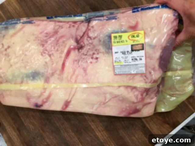 SteakAger Review Plus Win One 4 A large sub-primal cut of beef in cryovac packaging from a supermarket