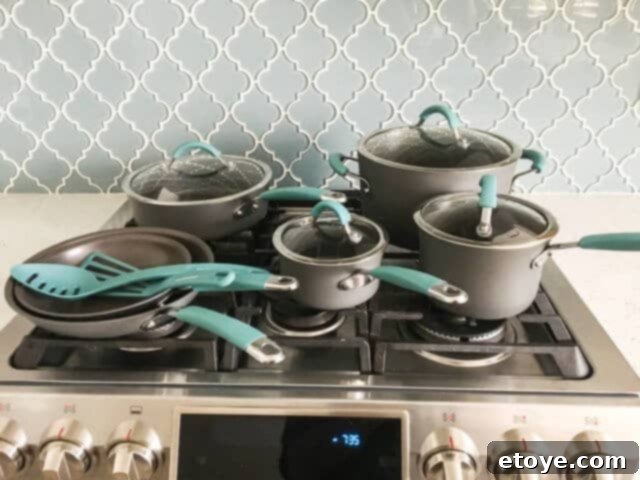 Win Rachael Ray Hard Anodized Cookware 4 Rachael Ray Cucina 12-Piece Cookware Set laid out