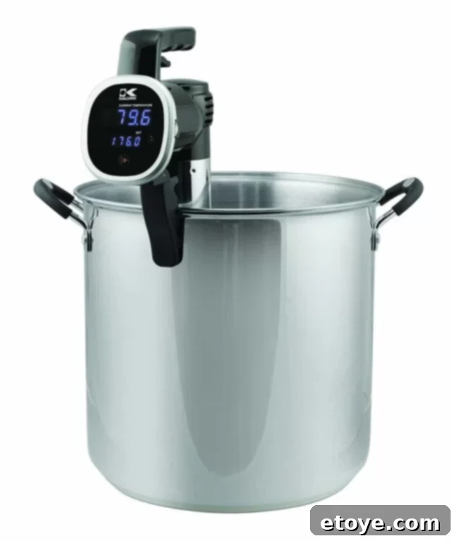 Kalorik Sous Vide immersion circulator in a pot of water