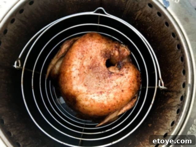 Almost ready: Oil-less deep fried turkey nearing completion. Deep fried turkey without oil - Char Boil big easy