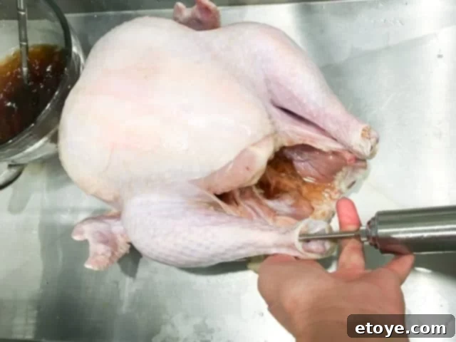 Strategic injection for juicy oil-less turkey. Deep fry turkey without oil - inject turkey 2