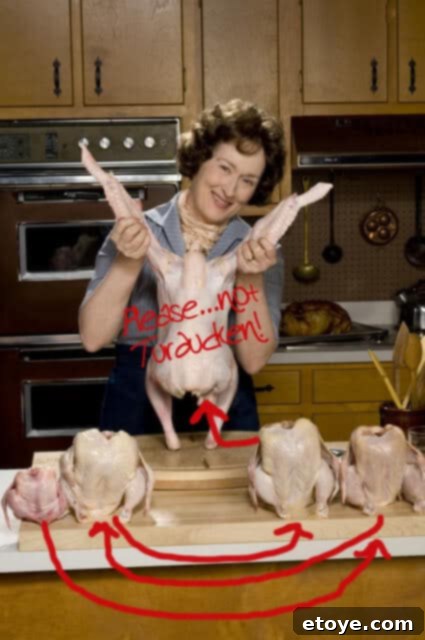 juliachicken-1 Meryl Streep as Julia Child preparing a chicken